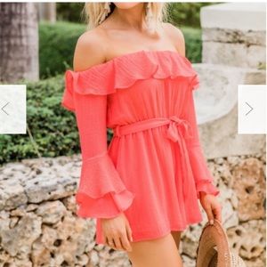 NWOT Pink Lily Boutique Coral Sleeveless Romper
